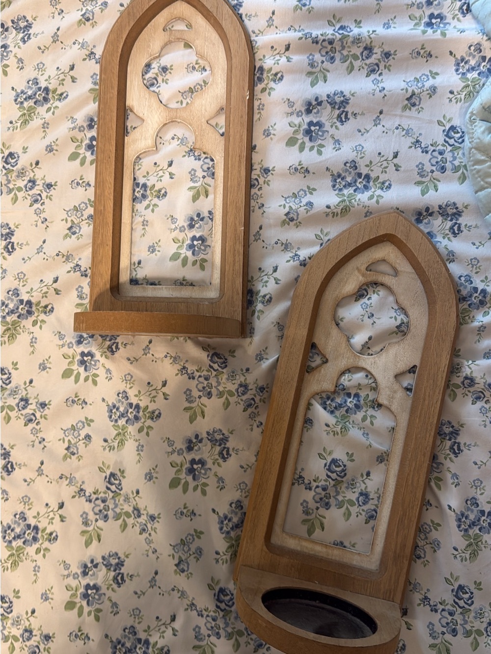 Wooden Gothic Arch Wall Votive Holders - Natural Wood